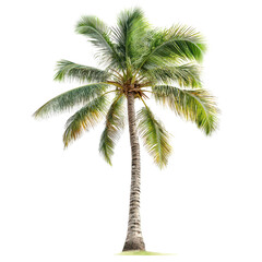 Obraz premium Tall palm tree with lush green fronds swaying in the gentle breeze at a tropical beach setting during daylight hours