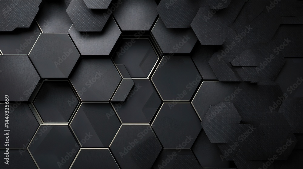 Poster dark hexagon tile design with matte background and unique patterns