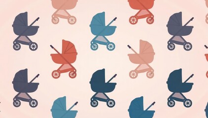 Subtle stroller silhouette repeat pattern on pastel background, dark, simple
