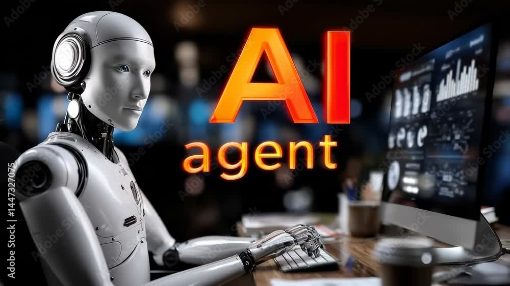 Poster futuristic robot working with ai technology