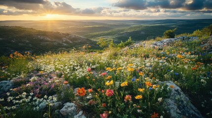Mountain Meadow Blooms at Sunset Natures Golden Hour Splendor