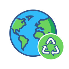 Earth with Recycling Symbol Icon &mdash; Sustainable Waste Management, Environmental Conservation, Green Recycling Concept