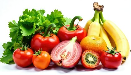 Variety of organic fruits & vegetables isolated, clean eating, market, vegan