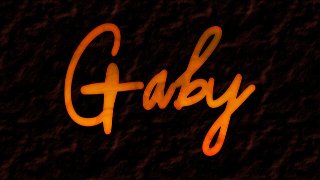 3D fire text effect of name Gaby on dark background.