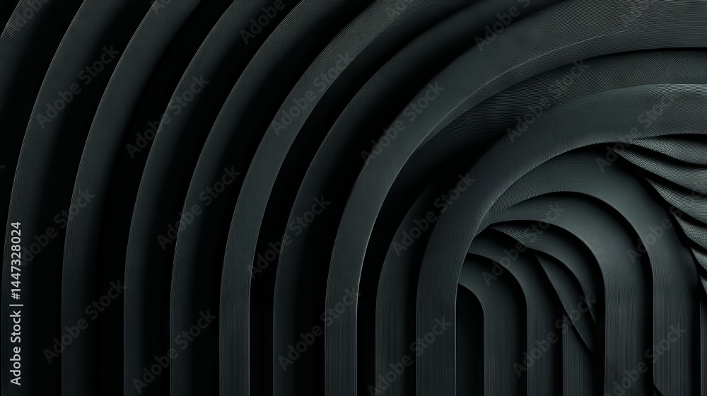 Poster seamless abstract black arc background with curved concentric lines in dark monochrome tones for mod