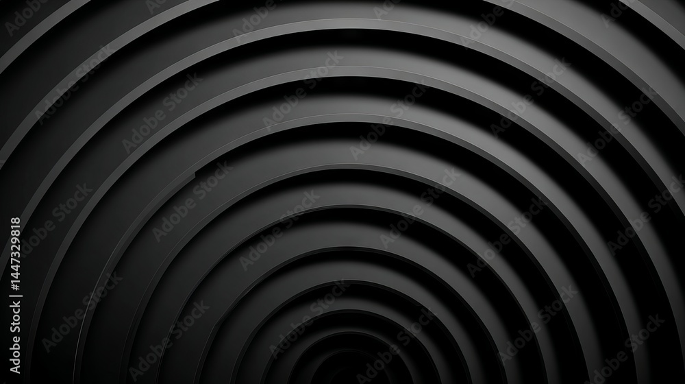 Poster seamless abstract black arc background with curved concentric lines in dark monochrome tones for mod