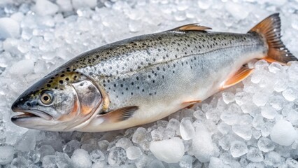 fresh fish sea ??trout on the market on ice , fish market, frozen fish,  fish market