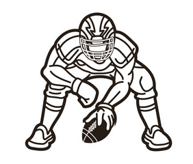 American Football Player Ready to Fight Cartoon Outline Sport Graphic Vector