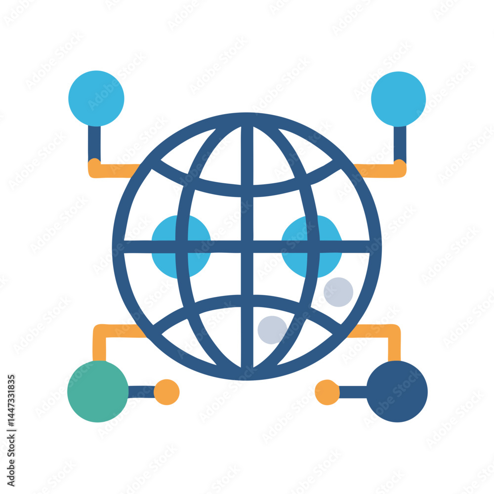 Poster global network connection icon representing worldwide connectivity and digital communication