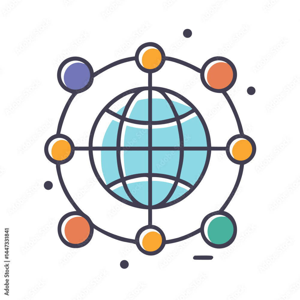 Poster Global Network Connection Icon Representing Worldwide Connectivity and Digital Communication