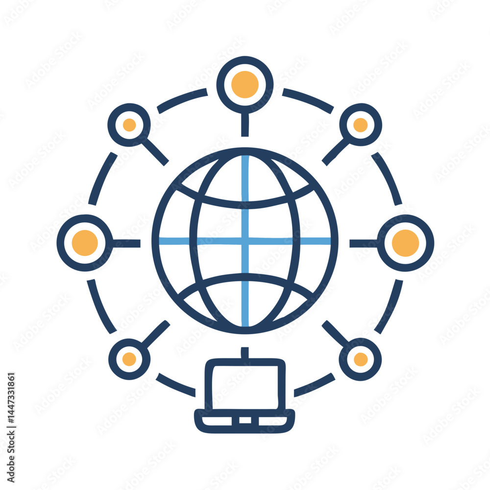 Leinwandbilder global network connection icon representing worldwide connectivity and digital communication