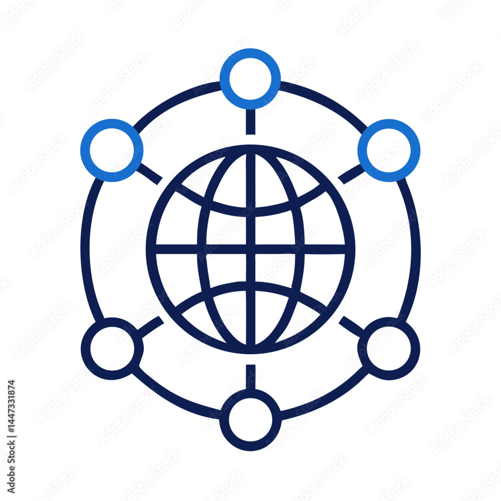Poster global network connection icon representing worldwide connectivity and digital communication