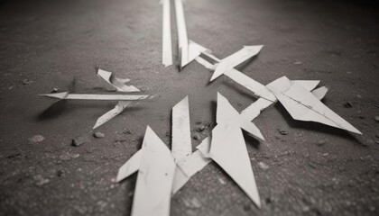 Close-up, two contrasting paper arrows, diverging paths,  diverge,  fork,  craft