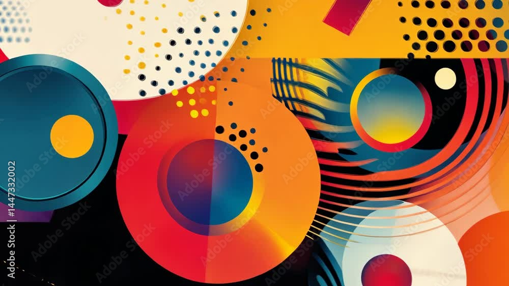 Poster vibrant abstract geometric animation with dynamic circles and colors