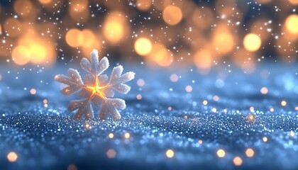 Sparkling snowflake on glittery surface