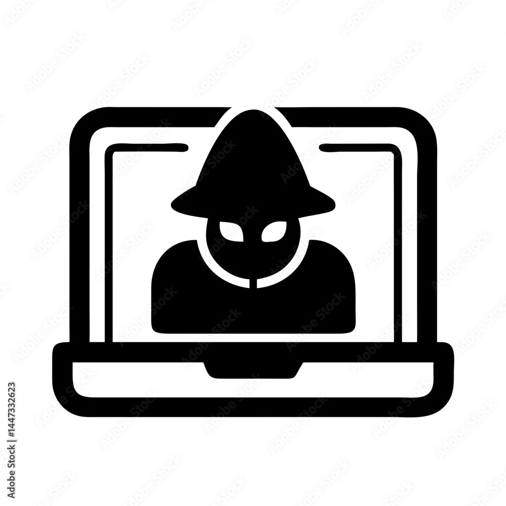 Poster hacker laptop with hidden identity icon representing cybercrime, anonymity, and data breach
