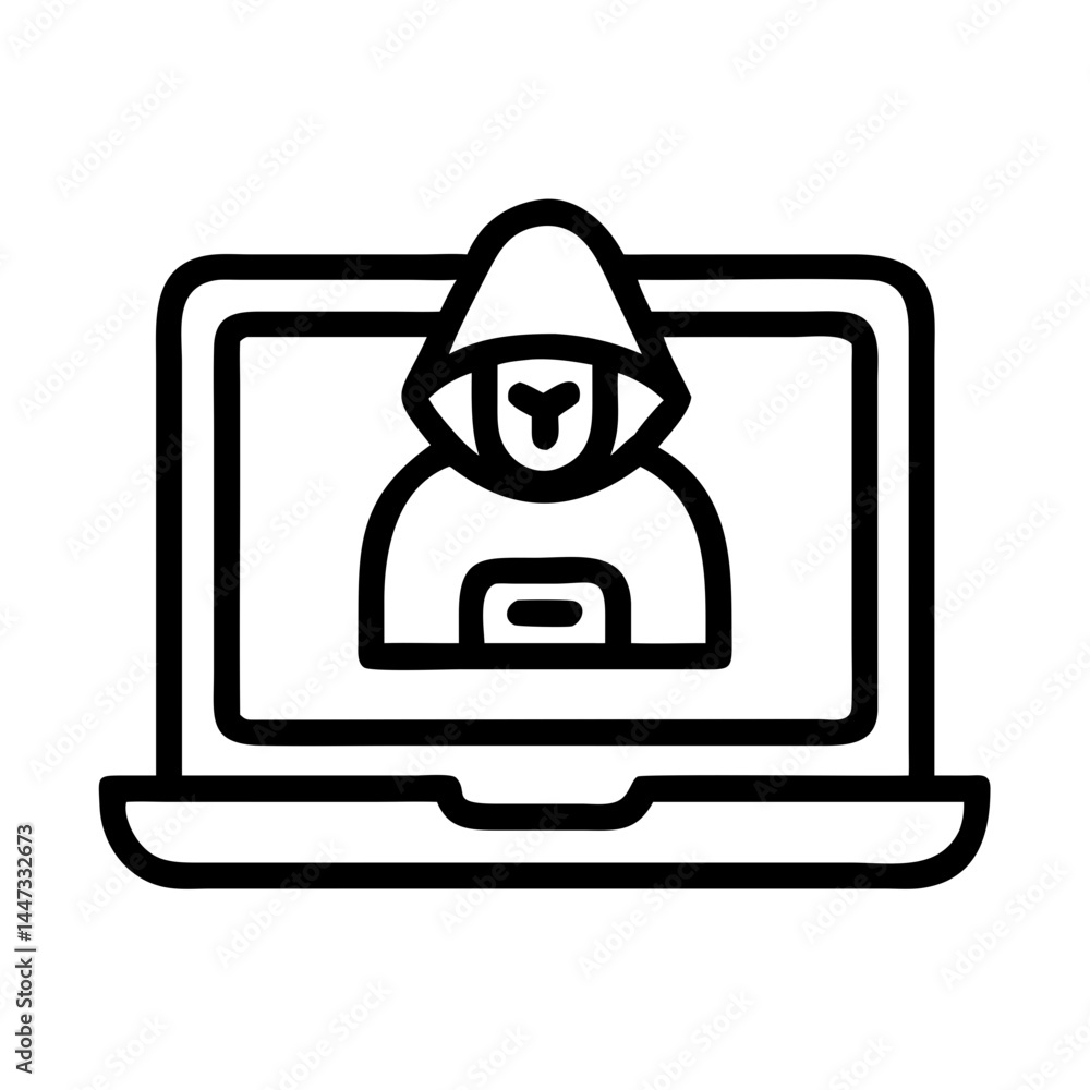 Poster hacker laptop with hidden identity icon representing cybercrime, anonymity, and data breach
