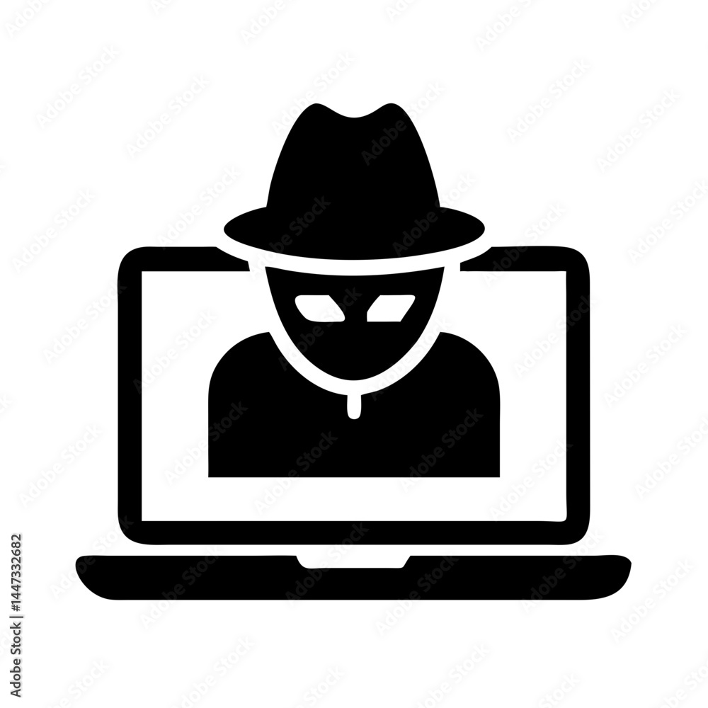 Poster hacker laptop with hidden identity icon representing cybercrime, anonymity, and data breach