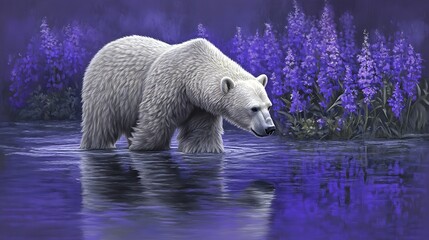 Polar bear in violet marsh