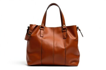 Brown leather tote bag, isolated on white background, leather bag, fashion, shopping bag