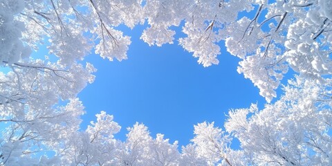 Fototapeta premium Winter Frost Covered Trees with Bright Blue Sky