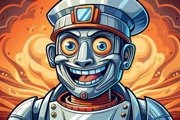 Funny Whimsical android chef portrait, culinary automation with robotic character vector