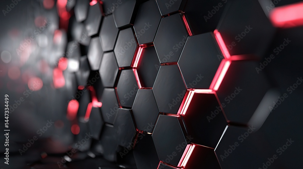 Poster futuristic hexagonal wall design with reflective surface elements