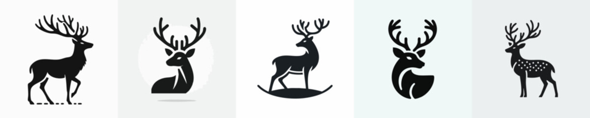 Deer Silhouette with Antlers – Vector Wildlife Icon 