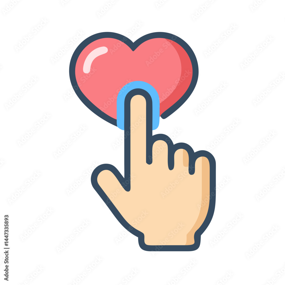 Aufkleber hand tapping on heart button icon representing social media like and positive interaction