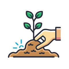 Hand Planting Tree in Soil Icon Representing Environmental Care, Sustainability, and Reforestation