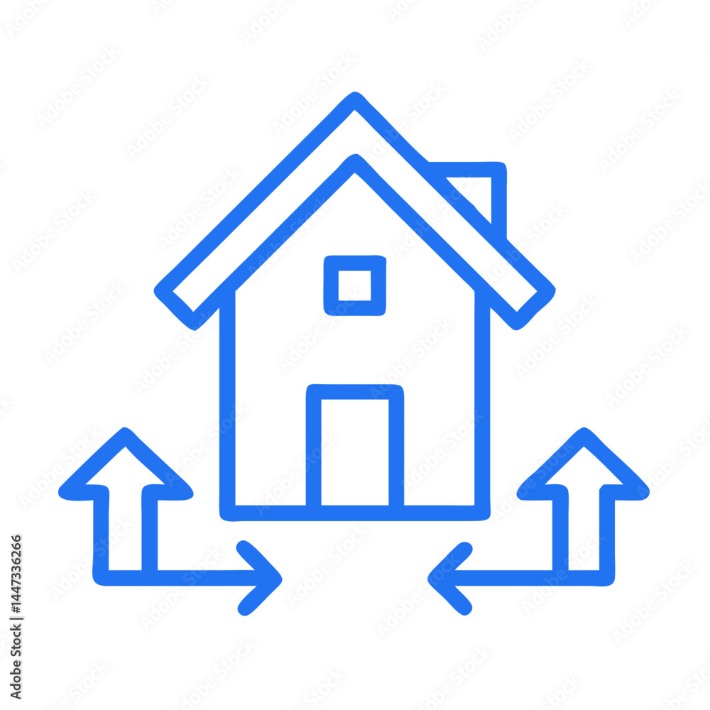 Fototapete house with network arrows icon representing smart home connectivity and data communication