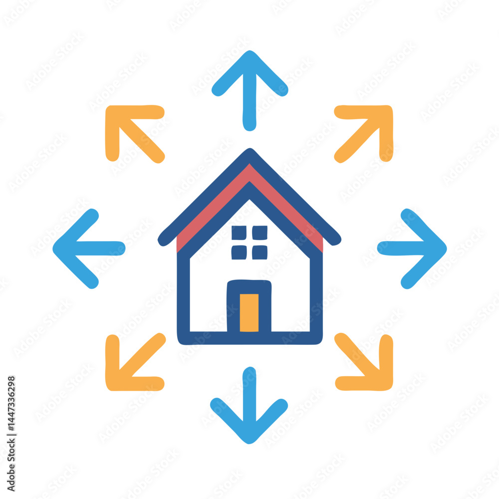 Fototapete house with network arrows icon representing smart home connectivity and data communication