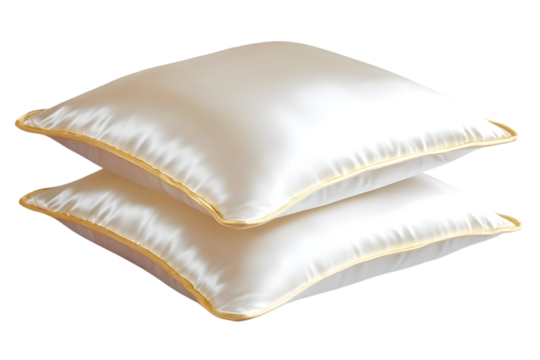 Stacked White Satin Pillows With Gold Trim Realistic Illustration Isolated Background