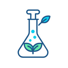 Laboratory Flask with Plant Growth Icon Representing Biotechnology, Eco Science, and Sustainable Research