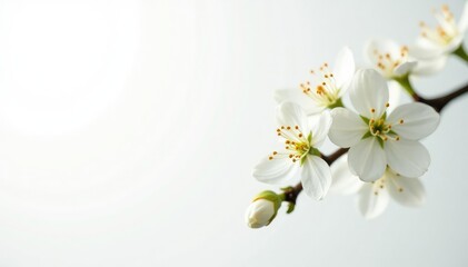 Delicate white blossoms against pure white background, white background, gentle