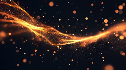 Obraz premium Light A Fire. Abstract Golden Glow Trails in Night Sky with Nebula and Galaxy Elements