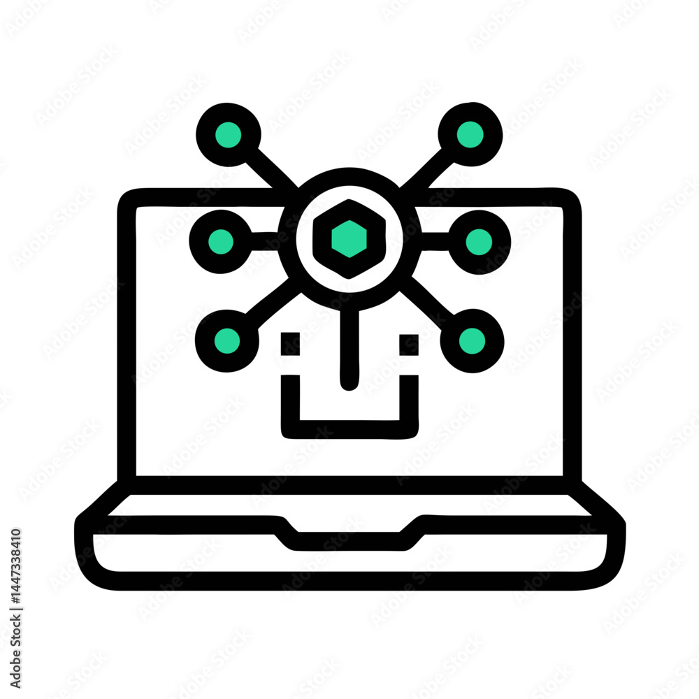 Aufkleber laptop with data network icon representing connectivity, information sharing, and digital communicat