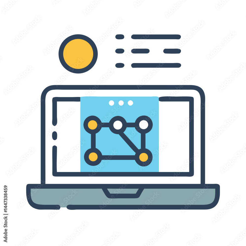 Poster Laptop with Data Network Icon Representing Connectivity, Information Sharing, and Digital Communication