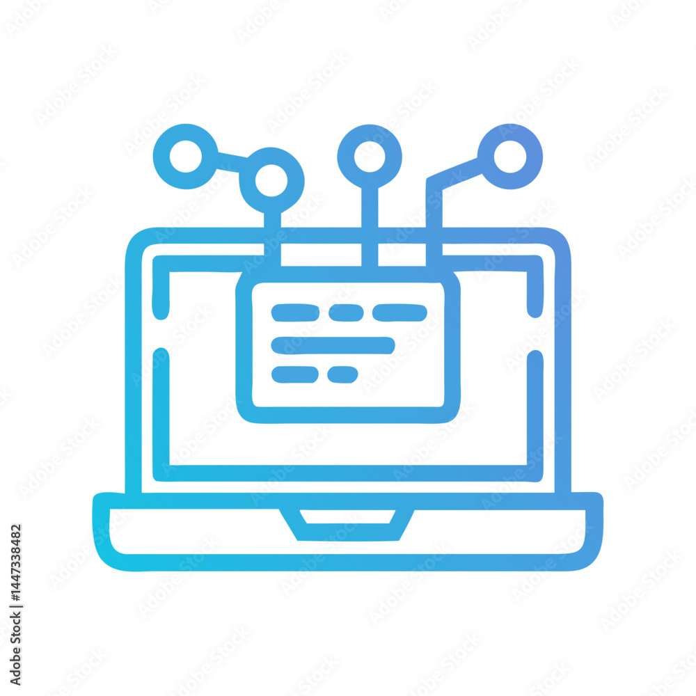 Aufkleber laptop with data network icon representing connectivity, information sharing, and digital communicat
