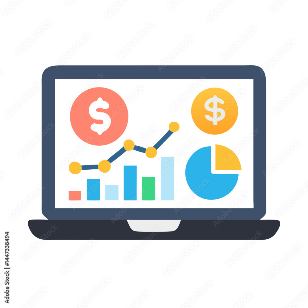 Fototapete laptop with financial analytics chart icon representing data analysis and economic performance monit