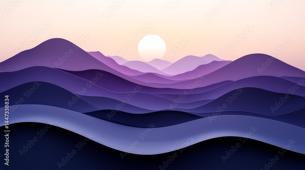 Poster indigo and cobalt paper waves a 3d illustration of fluid, dynamic layers on a soft gradient