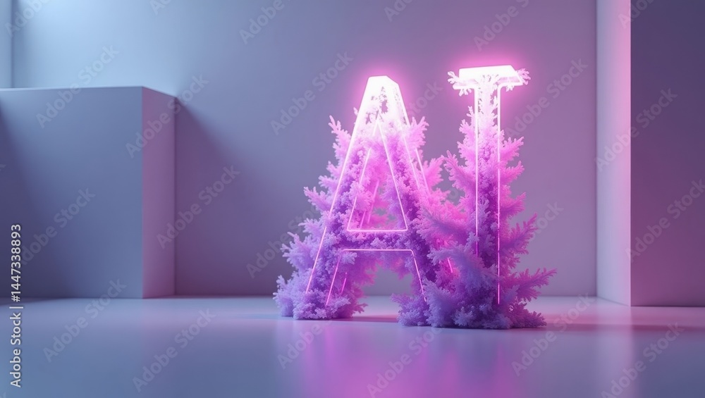 Poster lavender ai. cosmic digital dream. abstract futuristic concept. glowing ai symbol embodies futuristi