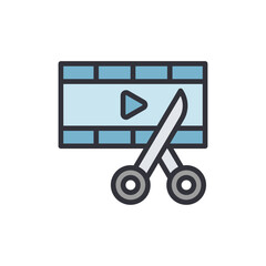 Film editing colored icons, minimalist vector illustration ,simple transparent graphic element .Isolated on white background