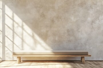 Light Colored Wood. Interior Design of Living Room with Concrete Walls, Sofa, and Table