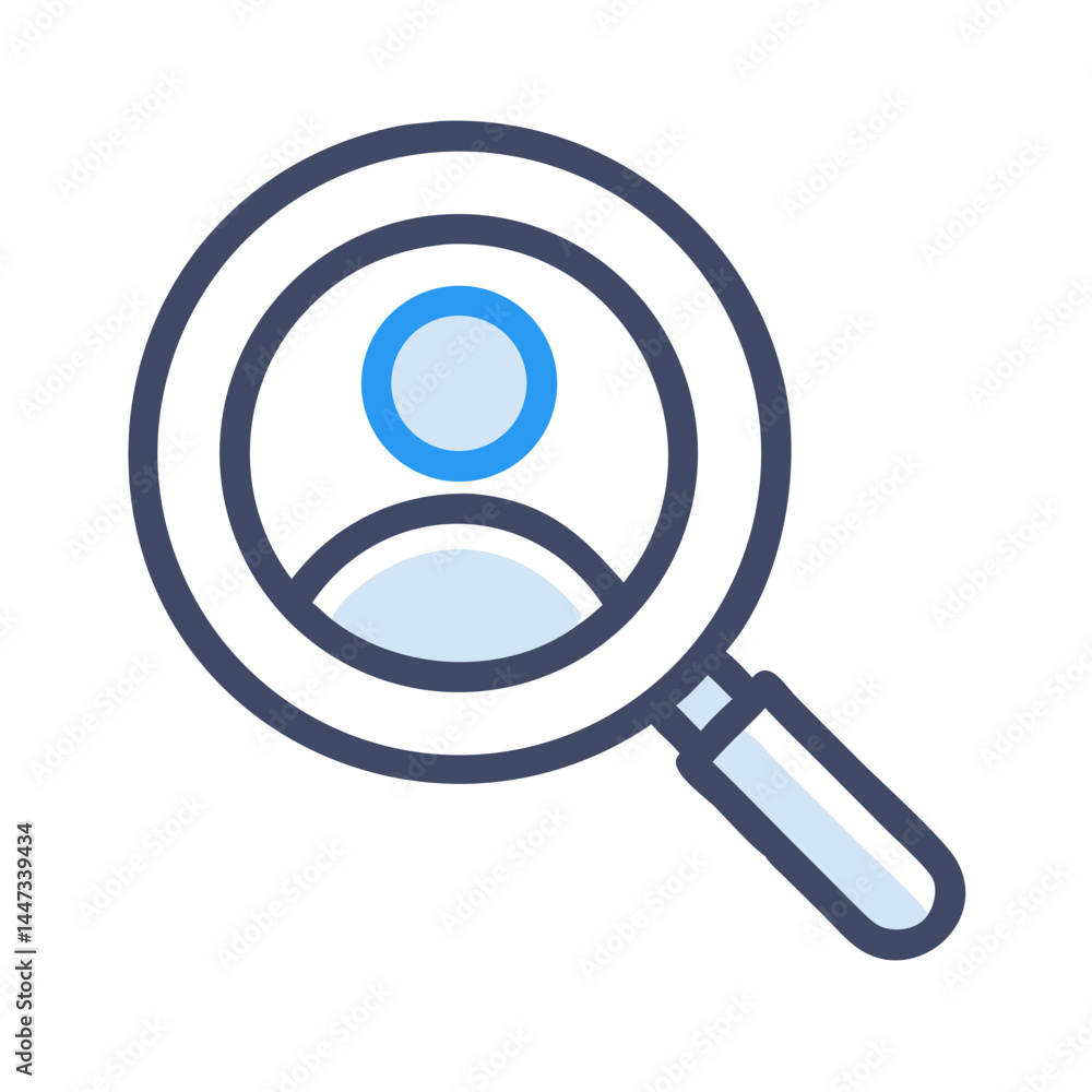 Poster magnifying glass user search icon representing profile lookup and identity verification