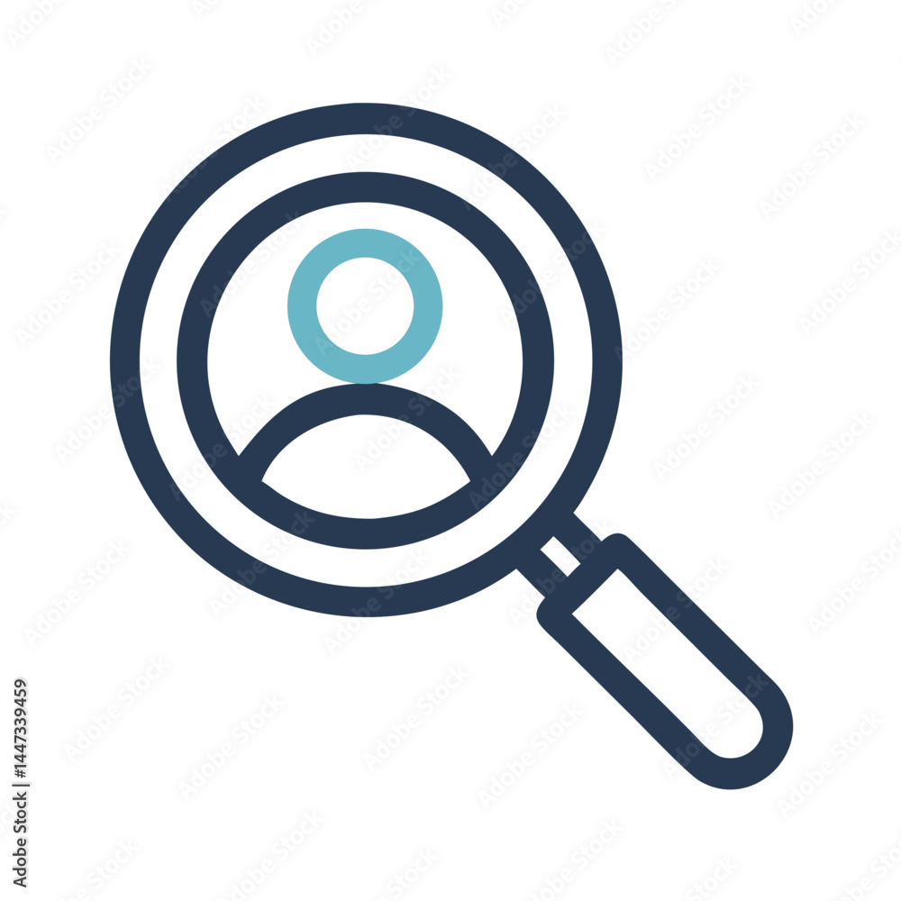 Poster magnifying glass user search icon representing profile lookup and identity verification