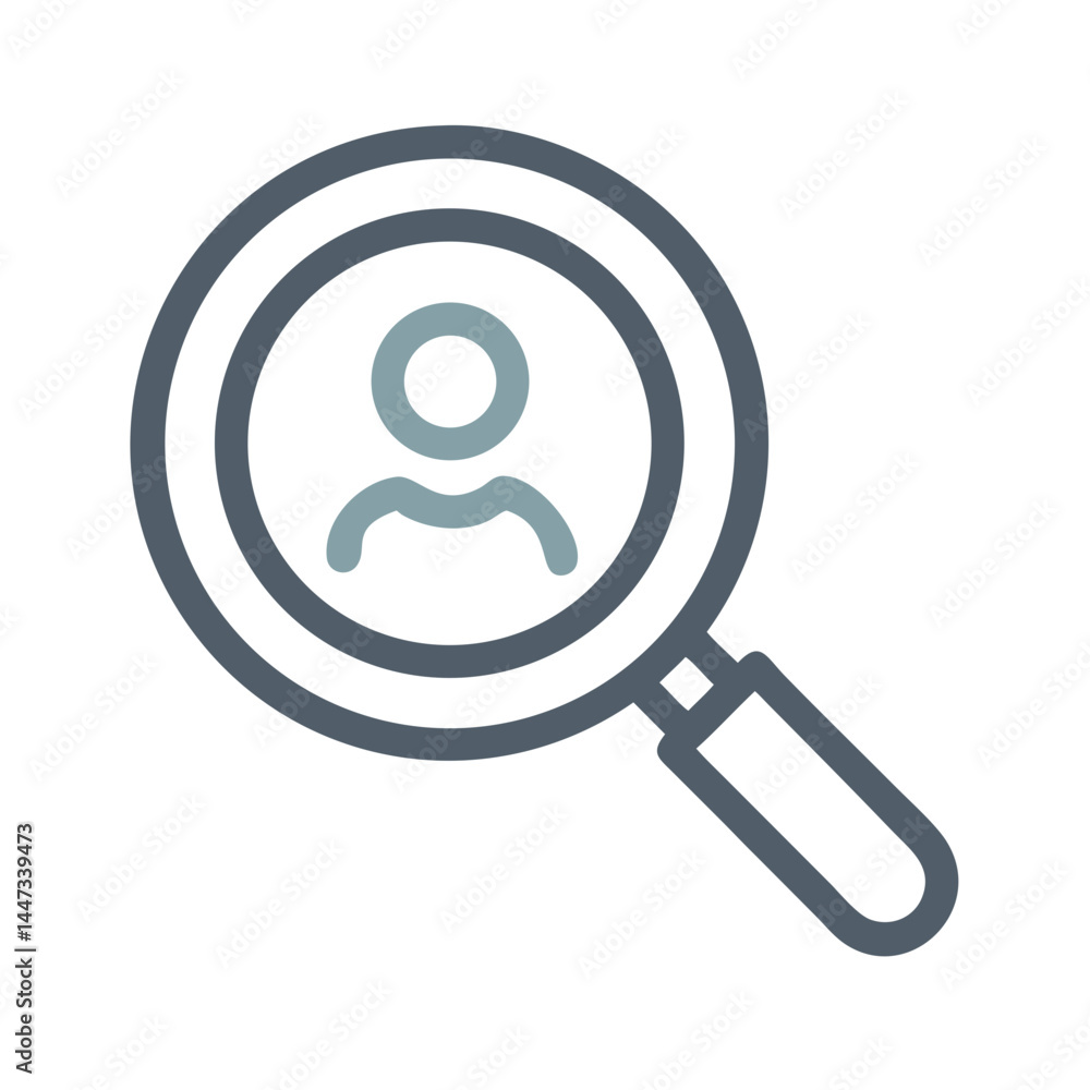 Poster magnifying glass user search icon representing profile lookup and identity verification
