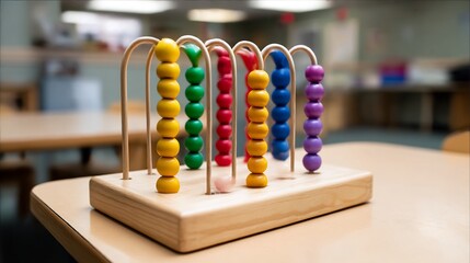 Colorful wooden bead maze toy provides early childhood development skills