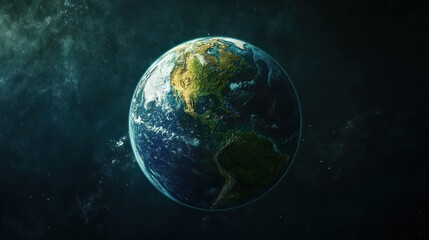 Artistic rendering of planet earth in deep space showcasing the americas