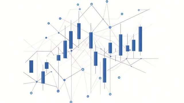 Abstract financial data visualization with candlestick charts and lines